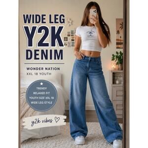 Wonder Nation Wide Leg Jeans XXL 18 Youth Blue Denim Y2K